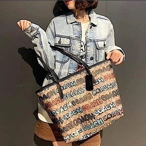 Coach X Mint + Serf City Tote In Signature Canvas Graffiti With Leather Accents